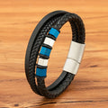Multi-layer Mens Leather Braided Rope Stainless Steel Bracelet