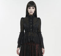 Punk Stand-up Collar Slim-fit Flared Sleeve Waist-cinching Lace Shirt