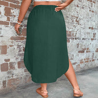 Plus-size Womens Solid-color Slim-fit Tie-front Split Skirt