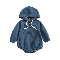 Boys' Denim Hooded Triangle Rompers Outing Jumpsuit