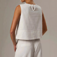 Casual Solid-color Crew-neck Sleeveless Loose-fit Shirt