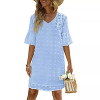 Chiffon Polka-Dot Flowy Short Dress Elegant For Work Commuting