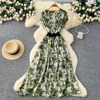 High-waisted Cinched-waist A-line Maxi Dress