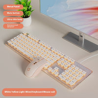 Prewalker V3 Wired Mute Keyboard Mouse Suit Mechanical Feeling Girls Office Typing Wireless Bluetooth Computer