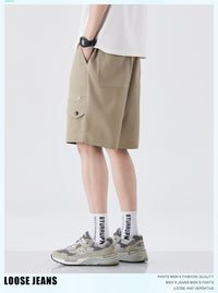 Summer Ice Silk Cotton Cool-Feel Mens American-Style Retro Straight-Edge Work Shorts For Outdoors