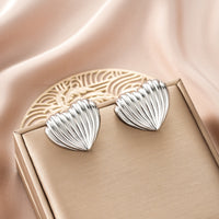 Oval Stainless Steel Earrings, Trendy Geometric Heart Texture, 18K Gold Plated Ear Studs, Titanium Steel