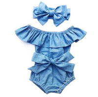Baby robes, lotus leaf collar, denim jumpsuit