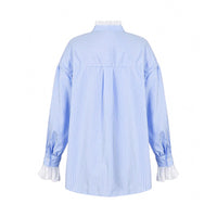Korean-style Elegant, Effortless Striped Lace-Patchwork Womens Shirt