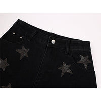 Women's Fashionable High Waist Casual Slim-fit Rhinestone Denim Shorts