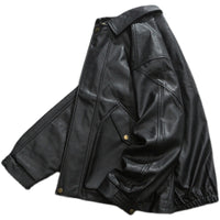Soft Leather Jacket Men's Double-stand Large Pocket Coat