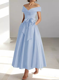 Satin Gown New Style Banquet Dress Off-shoulder Midi Length