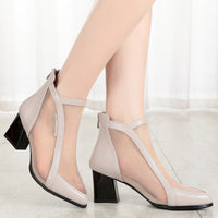 Women's Chunky Heel All-match Mid-heel Hollow Mesh Sandals