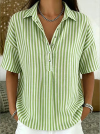 Women's Fashion Casual Striped Short-Sleeve Shirt With Lapel Collar