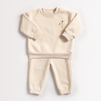 Chrysanthemum Embroidered Brushed Sweatshirt Leisure Suit