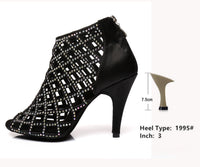 Black Satin Latin Dance Shoes Shiny Breathable High Heel
