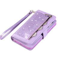 Glitter zipper bag flip cover stand phone case