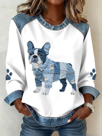 Womens Denim Football Jersey With A Crew Neck Featuring A 3D Digital Print