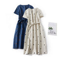 Linen Printed Artistic Polka-Dot Midi Dress For Petite Frames
