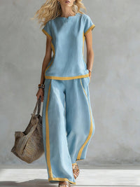 Womens Shirt Top And Trousers Two-piece Set