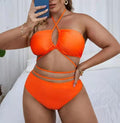 Plus Size Solid Color Split Ladies Bikini Set