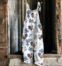 Women's Autumn And Winter Printing Retro Wide Leg Jumpsuit