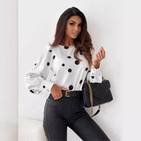 Autumn Top Round Neck Polka Dot Long Sleeve Shirt Printed