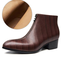 Men's Pointed Toe Leather High-Top Zipper Boots