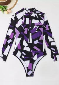 Women's 3d Digital Printing Long Sleeve One-piece Swimsuit