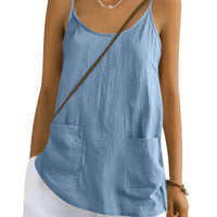 Cotton And Linen Camisole Womens Loose-Fitting Top With Pockets