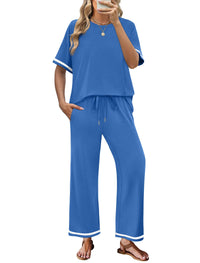Elegant  Casual  Comfortable Pants And Short-Sleeve Top Two-Piece Set For Women
