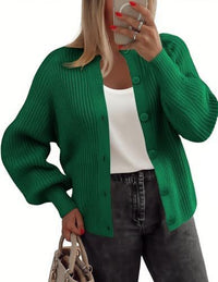 Round Neck Buckle Women's Cardigan Sweater Long Sleeve