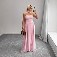 Ruffled Sleeveless Tube Top Maxi Dress With Flowing Ties For Women