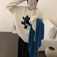 Women's All-match Cartoon Cat Round Neck Knitted Sweater