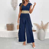 Lace V-neck Stitching Women's Jumpsuit