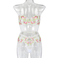 DA 5582b Bowknot Embroidered Lace Floral Lingerie Set