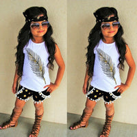 Feather Pattern Sleeveless Top Shorts Two-piece Children's Wear