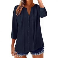 Pleated Casual Solid-Color Loose Cotton-Linen Shirt