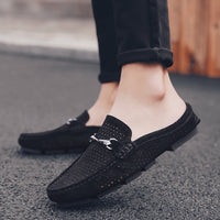 Summer Leather Men's Half Slippers Heelless Casual