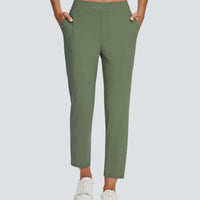 Womens High-Waist Casual Pants With Elastic Waistband Zippered Pockets