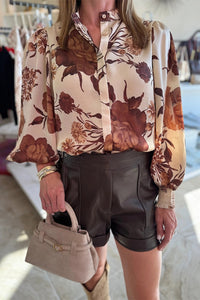 Women's Printed Long-sleeve Lapel Casual Shirt
