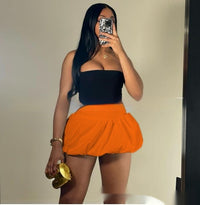 Pure Color All-matching Puffy High Waist Ultra Short Skirt