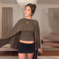 Women's Loose Round Neck Cape Shawl Top Knitted Sweater