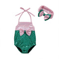 One-piece Fish Scale Swimsuit With Bow Sling