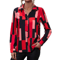 Womens Versatile Geometric-Print Long-Sleeve Blouse
