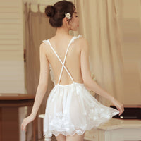 Deep V low collar flower pettiskirt home nightdress