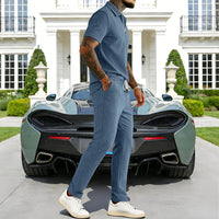 Mens Casual Corduroy Short-Sleeve Polo And Pants Set