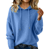 Womens Fashion Solid-color Loose Soft Hoodie With Drawstring