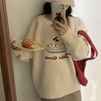 Cake Round Neck Embroidered Sweater Women Versatile