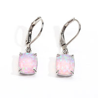 Rectangular Four-Claw Blue And White Opal Stud Earrings
