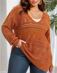 Plus Size Women's Sweater Long Sleeve V-neck Pullover Loose Sweater